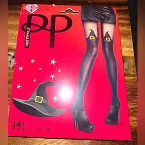 NEW Pretty Polly Witches Hat Tights Blacks One Size Fits Most- To 160lbs & 5'10"